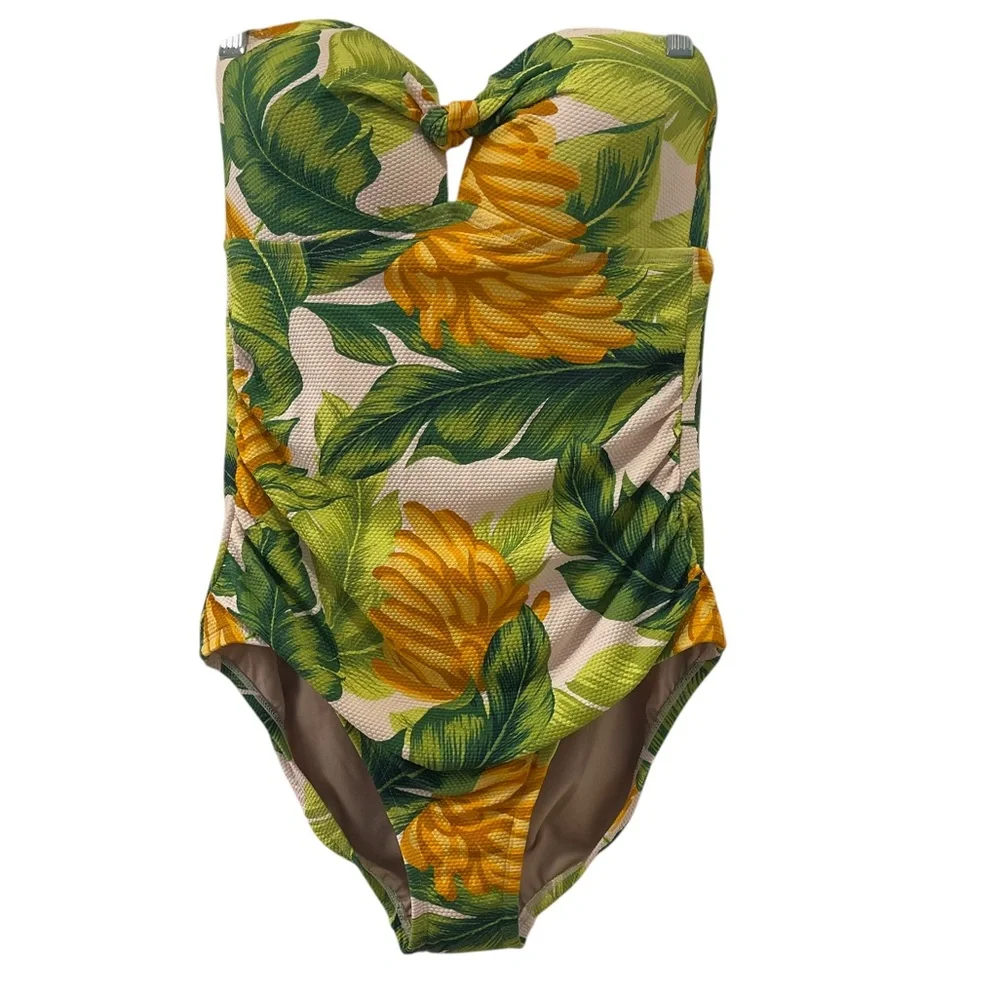 NWT Kona Sol Banana Pique Bandeau Full Coverage One Piece Swimsuit Sz L